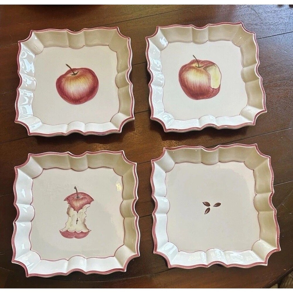 VIETRI Italy Hand painted Disappearing Apple Salad Wall Decor Plates Set of 4